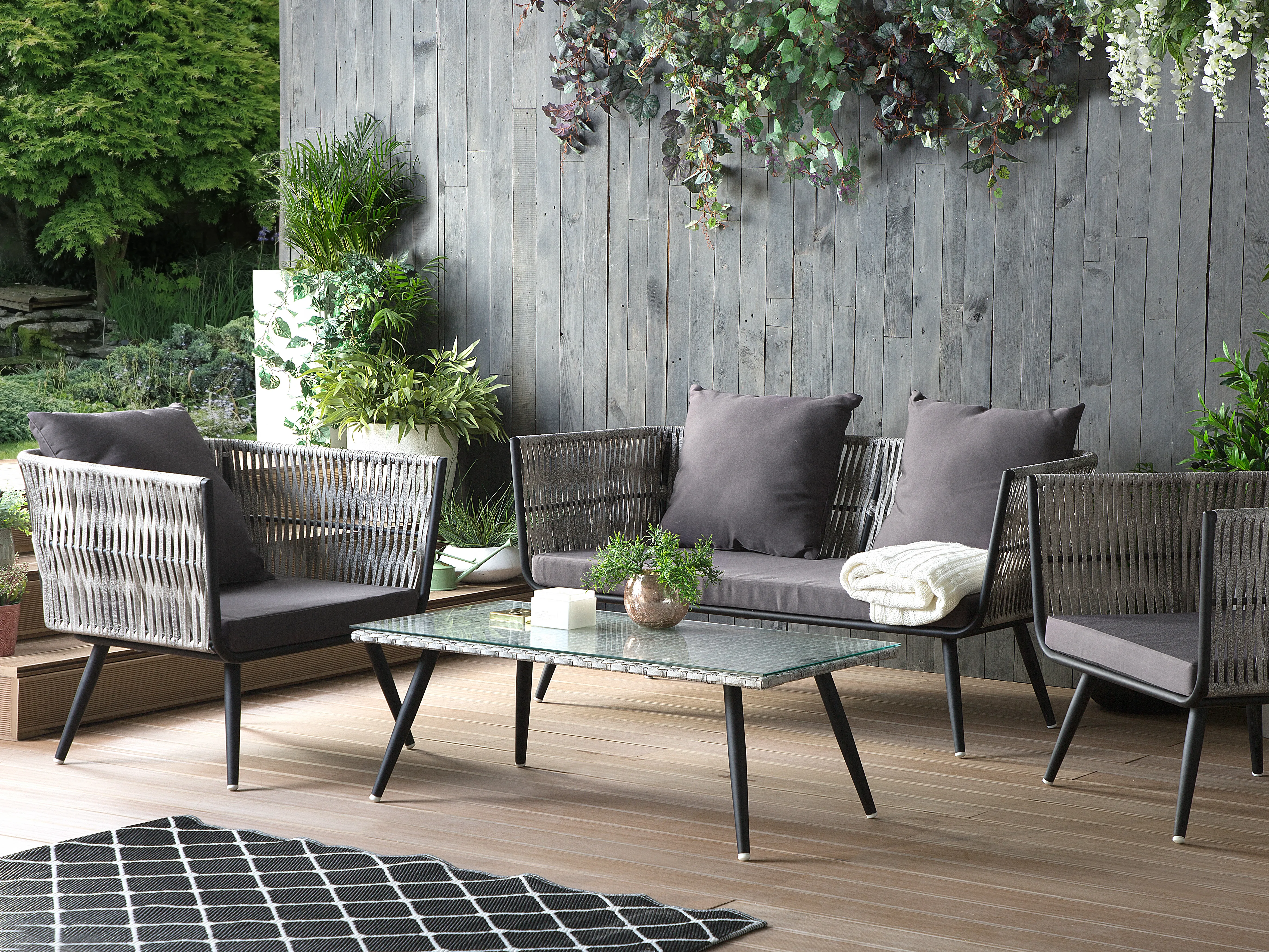 Loungeset met tafel 4-zits RAGUSA PE rotan Grijs