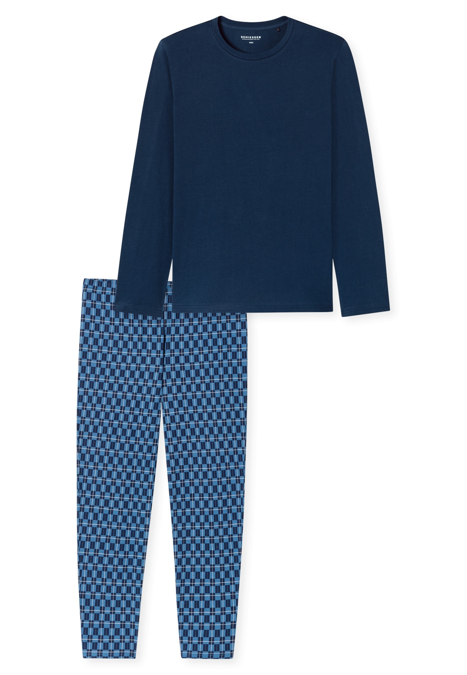 Schiesser Schlafanzug »Casual Essentials«, 2 Stk. mit unifarbenem Langarmshirt mit rundem Halsausschnitt