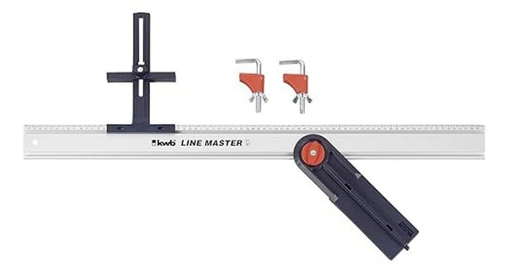 kwb LINE-MASTER Precisieliniaal 800 mm, Voordeelset met geleiderail, zaaggeleider, hoekaanslag en 2 spanklemmen, voor houtbewerking, handwerk en metaalbewerking
