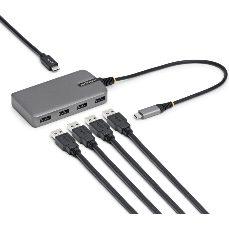 StarTech.com Hub USB-C 4 Ports, 5 Gbps, Alimenté par Bus, Hub USB-C vers 4 Ports USB-A avec Entrée d'Alimentation Auxiliaire USBC, Câble Hôte de 30 cm, Hub USB Portable pour PC de Bureau/Portable