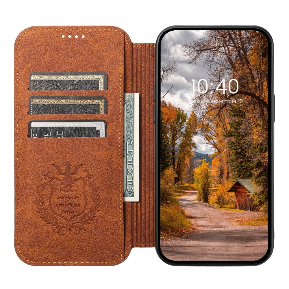 iPhone 14 Pro Max MagSafe Leder Tasche Flip Wallet Cover mit Kartenfächer - Hellbraun