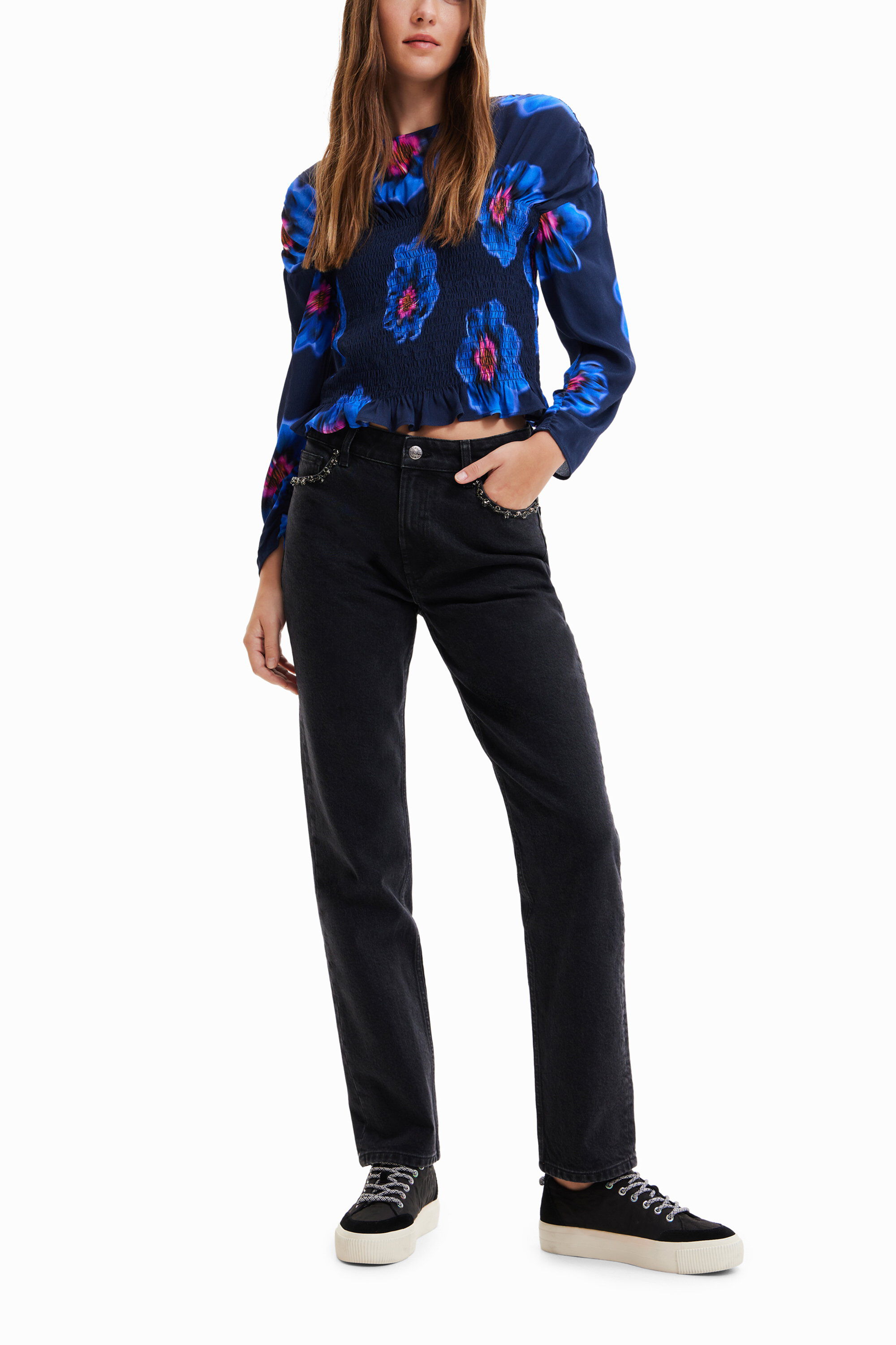 blusa floral franzida