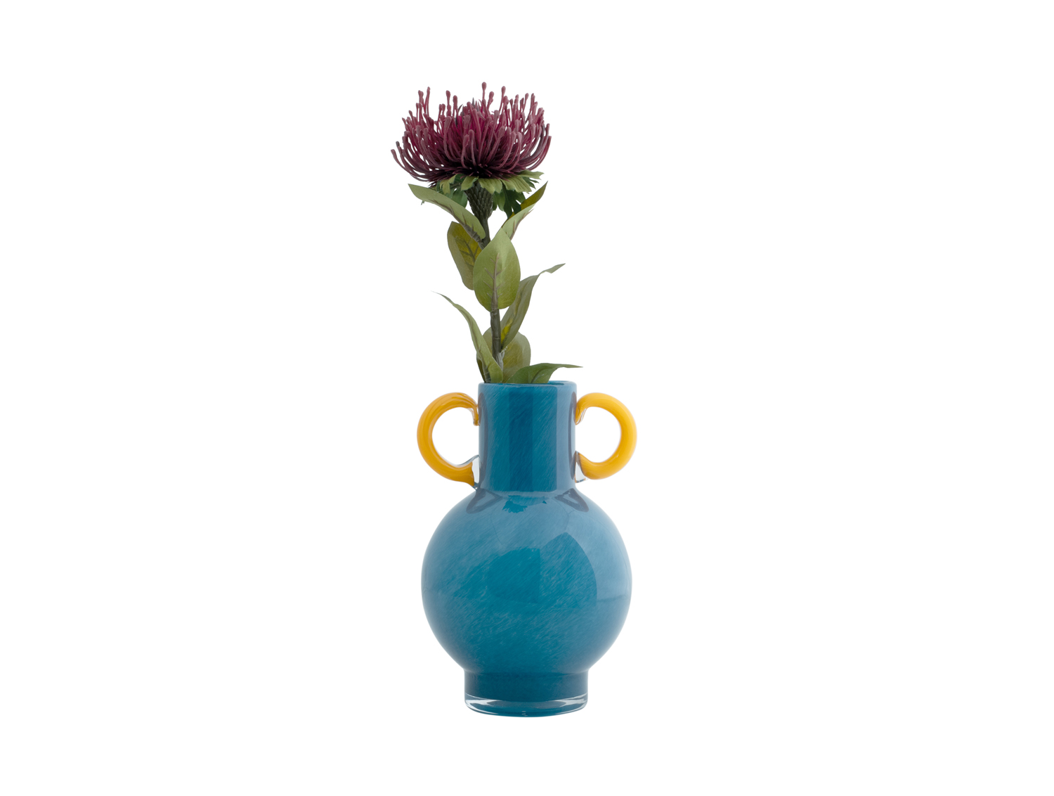 Vase Fiesta glass bright blue, yellow handles