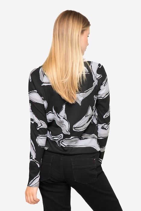 T-Shirt, Wal-Print, Rundhals, Langarm, elastischer Saum, OEKO-TEX