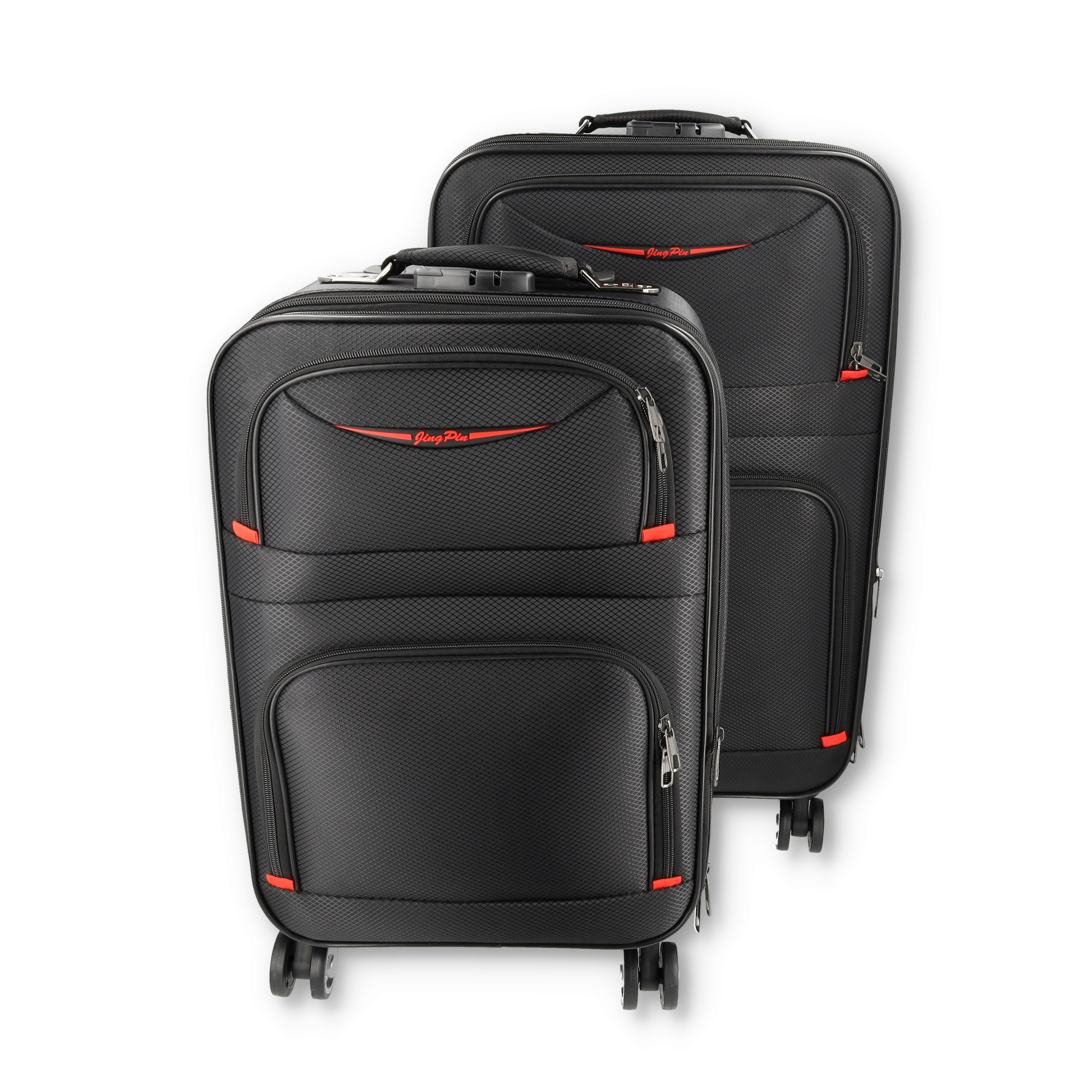 (2-tlg. Set) 39.6L / 24 L Reisekoffer Trolley Gepäckset mit Reissverschluss Zahlenschloss / Abnehmbare Räder - Schwarz