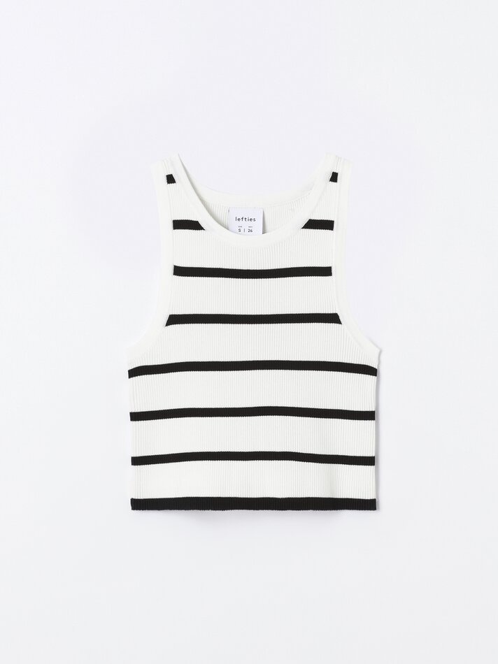 Top cropped canelado - Preto/Branco
