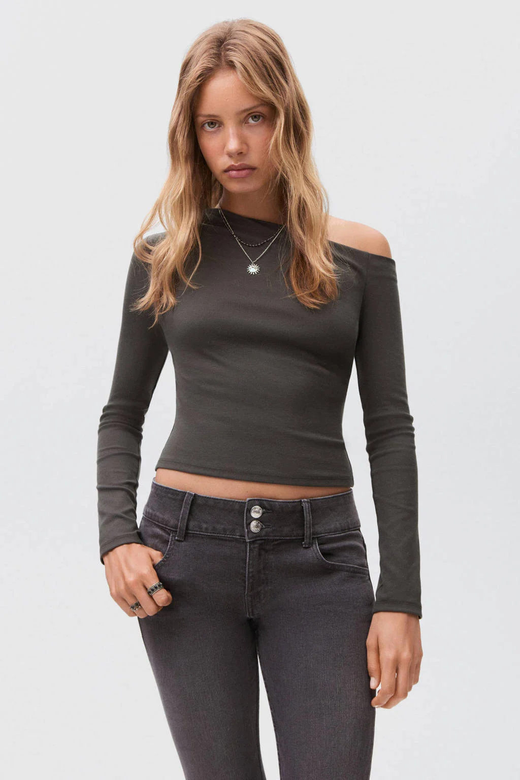 MANGO TEEN off shoulder top antraciet