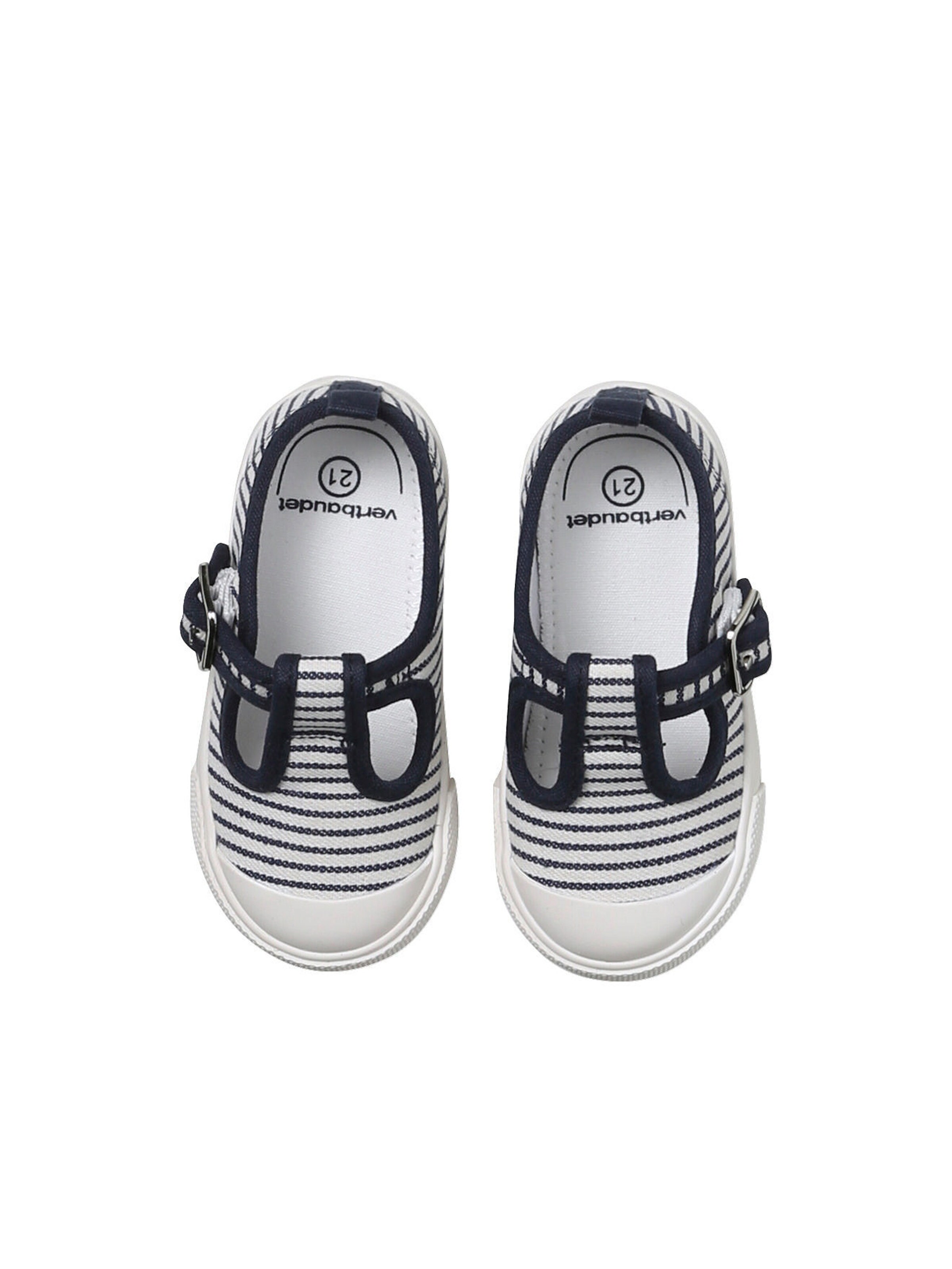 Vertbaudet Baby Stoffschuhe mit Schnalle blau gestreift
