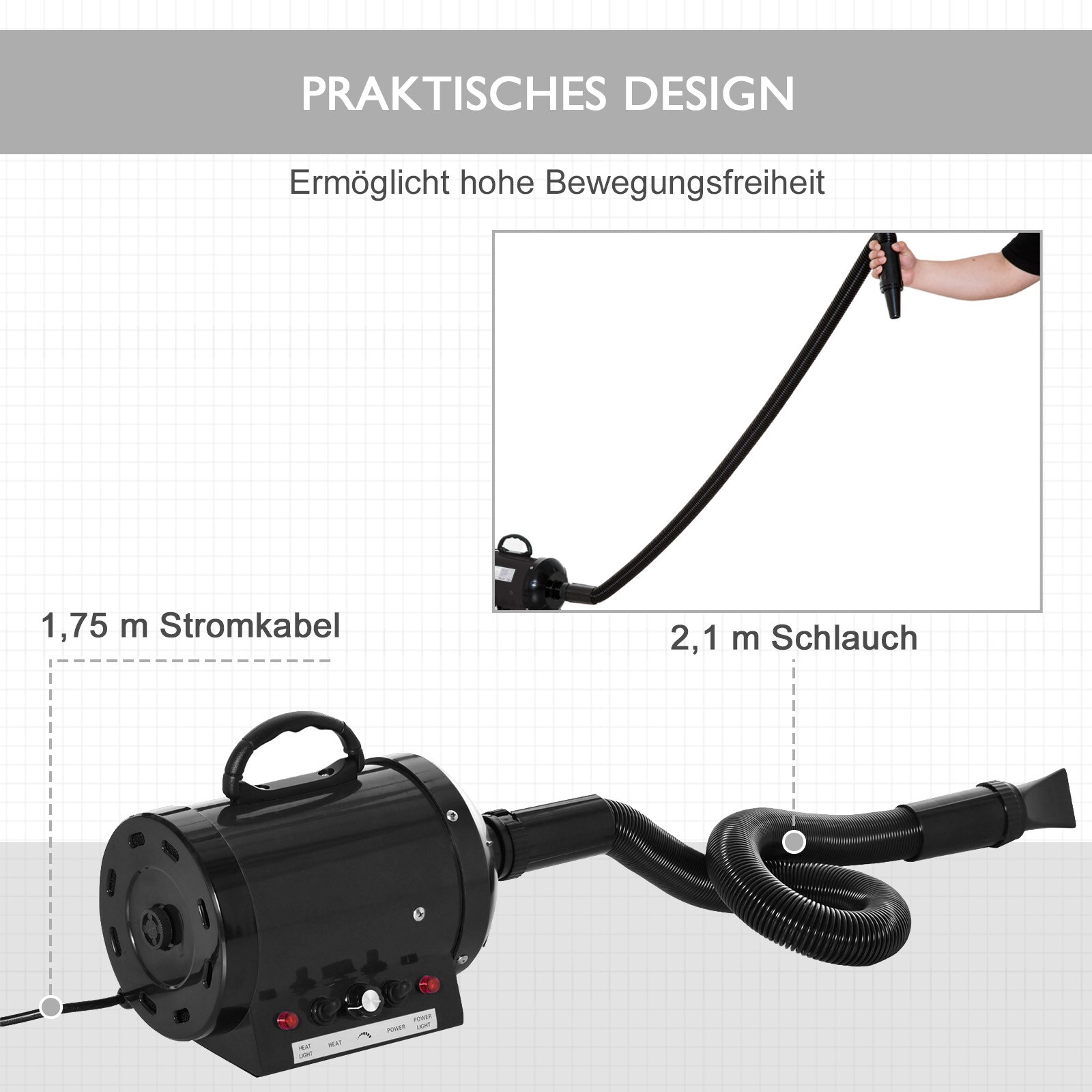 PawHut Profi Hundeföhn mit 2 Temperaturstufen schwarz 40 x 16 x 20 cm (LxBXH)