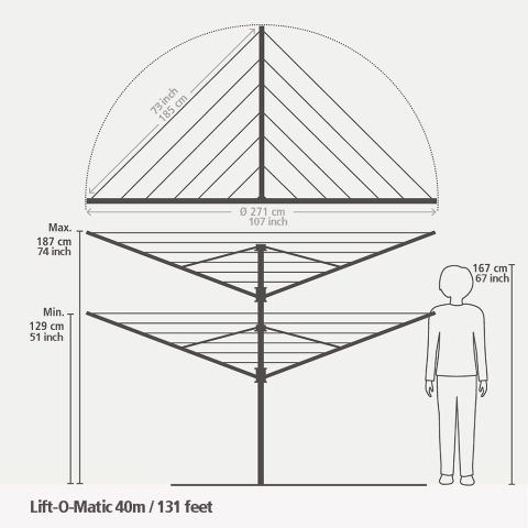 Droogmolen Lift-O-Matic, 40 meter met metalen grondanker, doorsnede 45