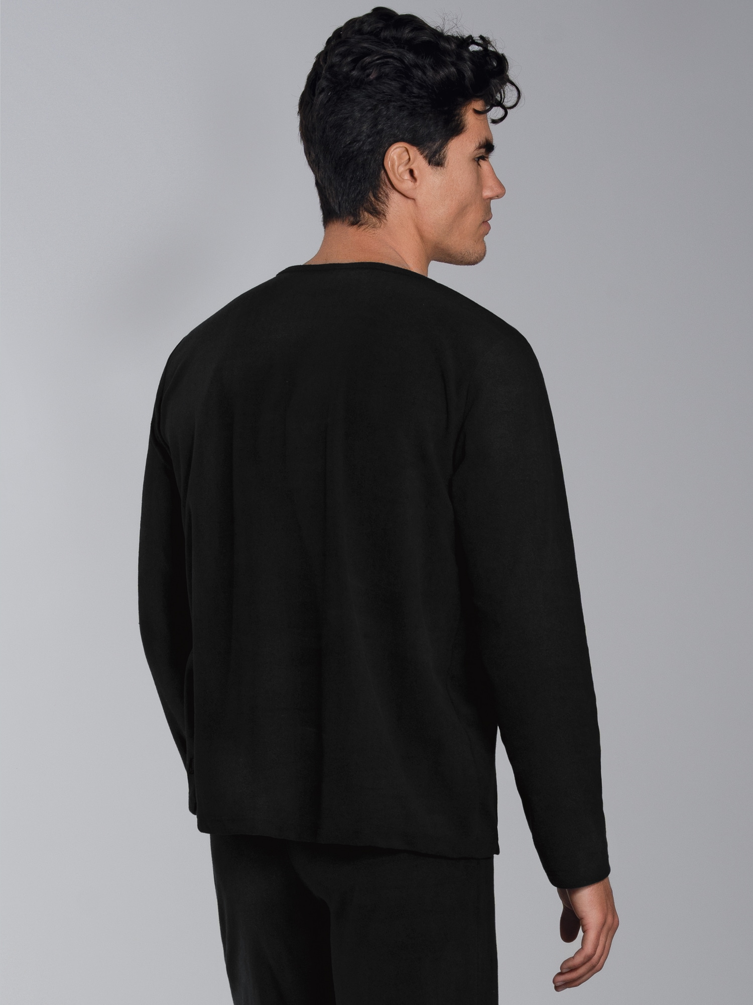 Fleece–Rundhalsshirt Schwarz