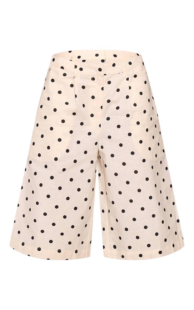 Crème Short Bermuda Tailleur En Lin À Pois