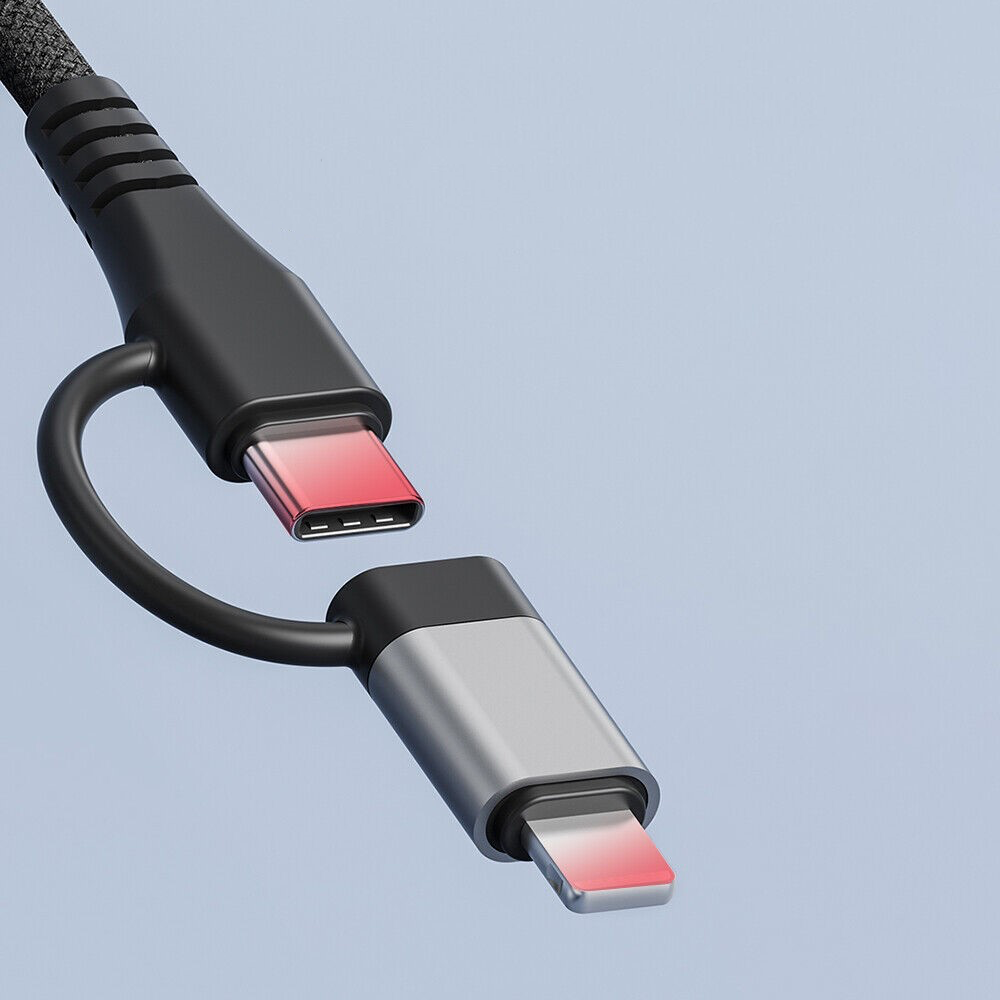 (5 Gbit/s) Alu USB C / Lightning Multiport Adapter HUB mit 2x USB C / USB A / SD & Micro SD Kartenlesegerät - Grau
