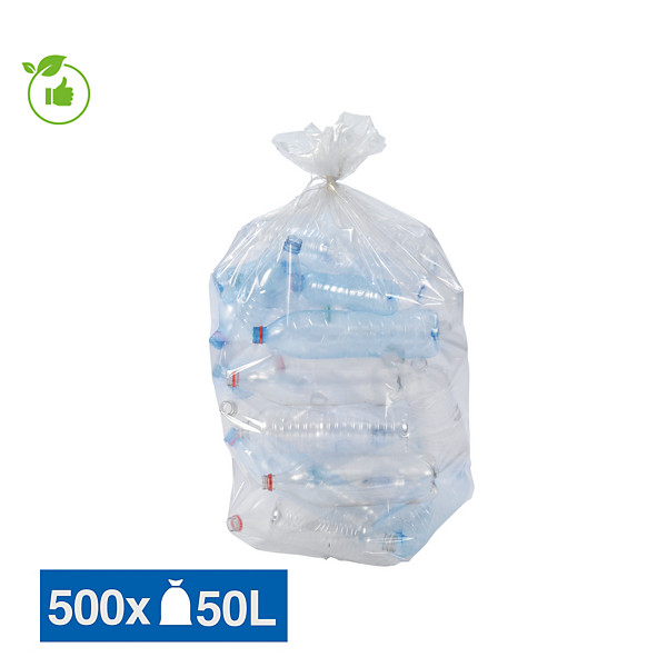 Sacs poubelle déchets courants translucides recyclés 50 L, lot de 500