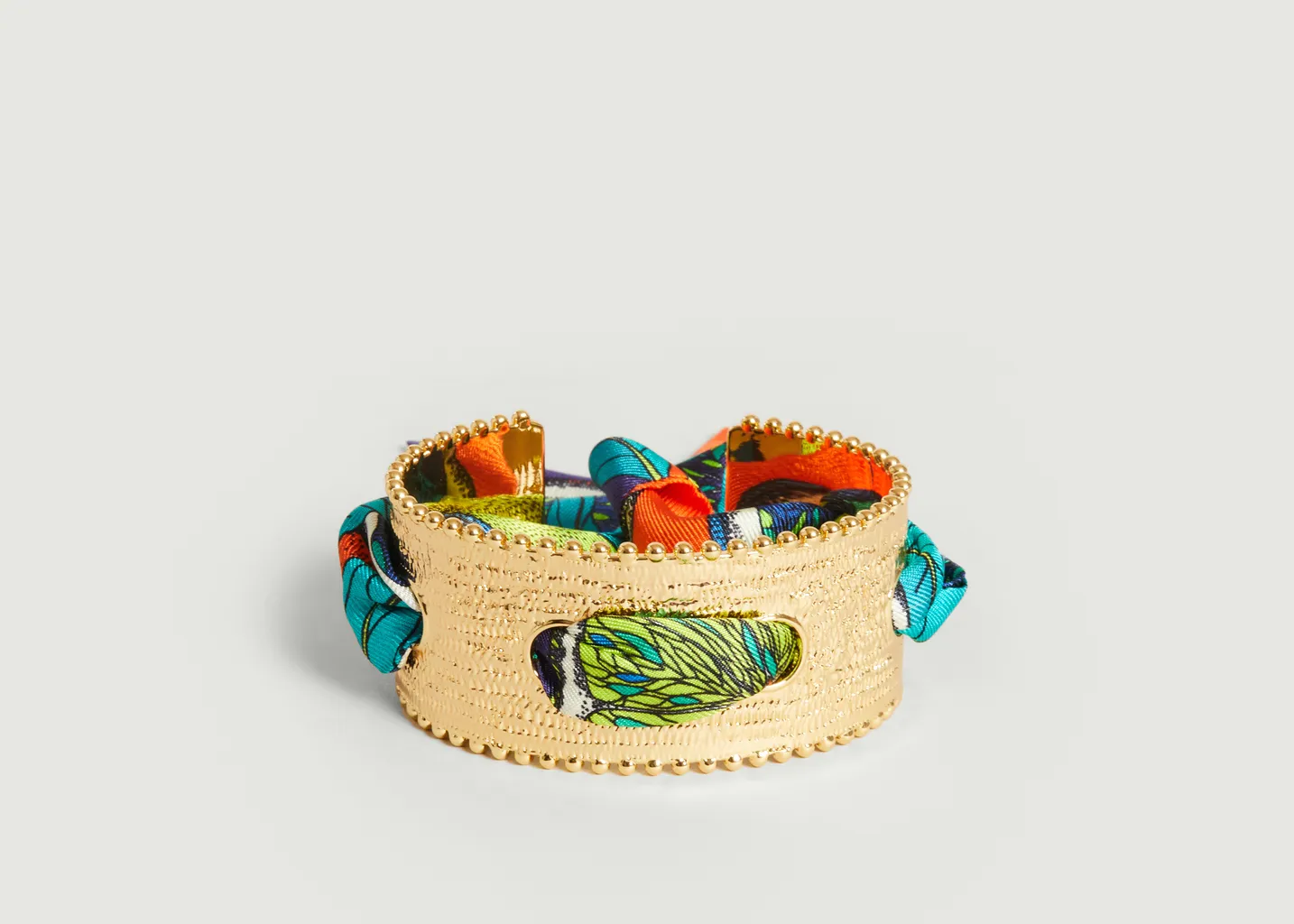 Bracelet manchette plaqué or et soie Diva Cocktail An-nee