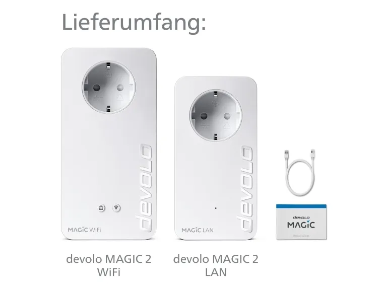 Devolo Magic 2 WiFi next Starter Kit, 2400 Mbit/s, IEEE 802.2x, IEEE 802.3ab, IEEE 802.3az, IEEE 802.3u, Gigabit Ethernet, 10,100,1000 Mbit/s, Wi-Fi 5 (802.11ac), 802.11a, 802.11b, 802.11g, Wi-Fi 4 (802.11n), Wi-Fi 5 (802.11ac)