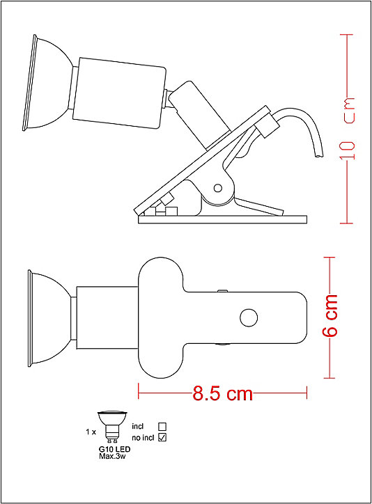 Spot pince LED Sasha GU10 blanc brillant 3W L.7,5 x l.6 x H.10 cm