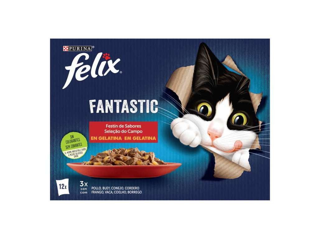 COMIDA HÚMIDA PARA GATO FELIX FANTASTIC CARNE 12X85G