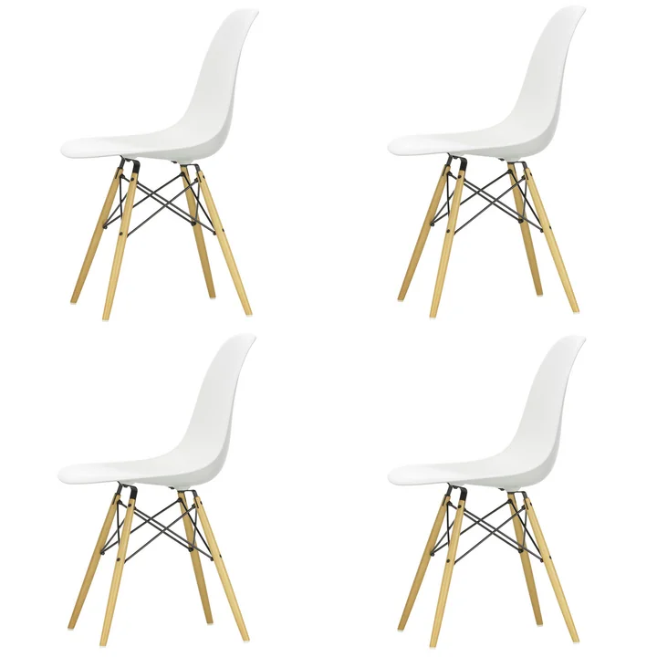 Vitra - Eames Plastic Side Chair DSW, Ahorn gelblich / weiss (Filzgleiter weiss) (4er-Set)