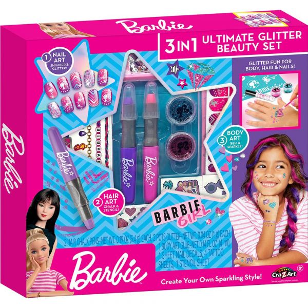 Cra-z-art Conjunto De Beleza Boneca Ultimate Glitter Barbie 3 Em 1
