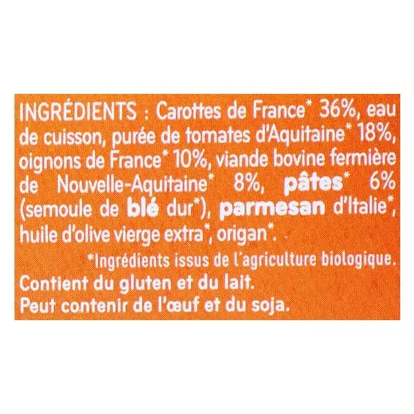 Papinhas Babybio de Legumes e Massa ao Estilo Bolonhesa com Carne Bovina de Criação Própria da Nova Aquitânia +6m Orgânicas 2 x 200g
