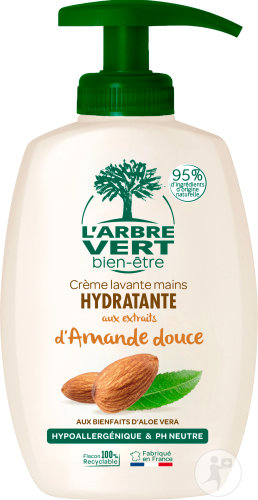 L'Arbre Vert Bien-Être Crème Lavante Mains Hydratante Aux Extraits D'Amande Douce Flacon Pompe 300ml