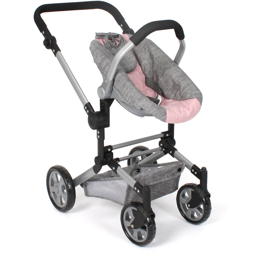 BAYER CHIC Kombi Puppenwagen LINUS melange grau rosa