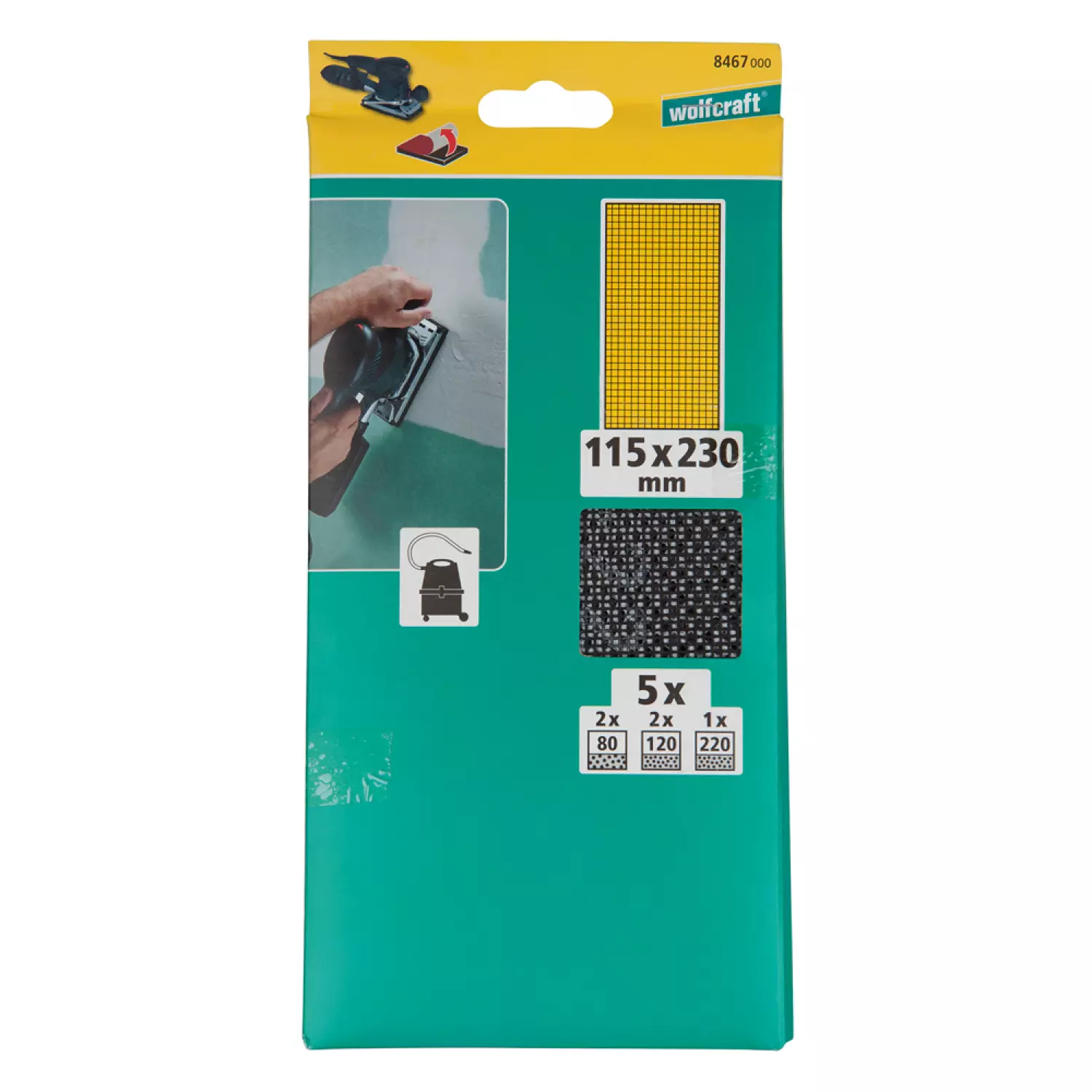 Wolfcraft 8467000 5-delige Vlak schuurgaas set - K80 / 120 / 220 - 115 x 230mm