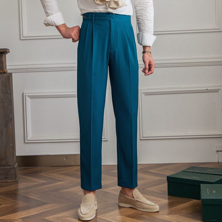 DuckleBeam - Mid Rise Plain Cropped Straight Leg Dress Pants
