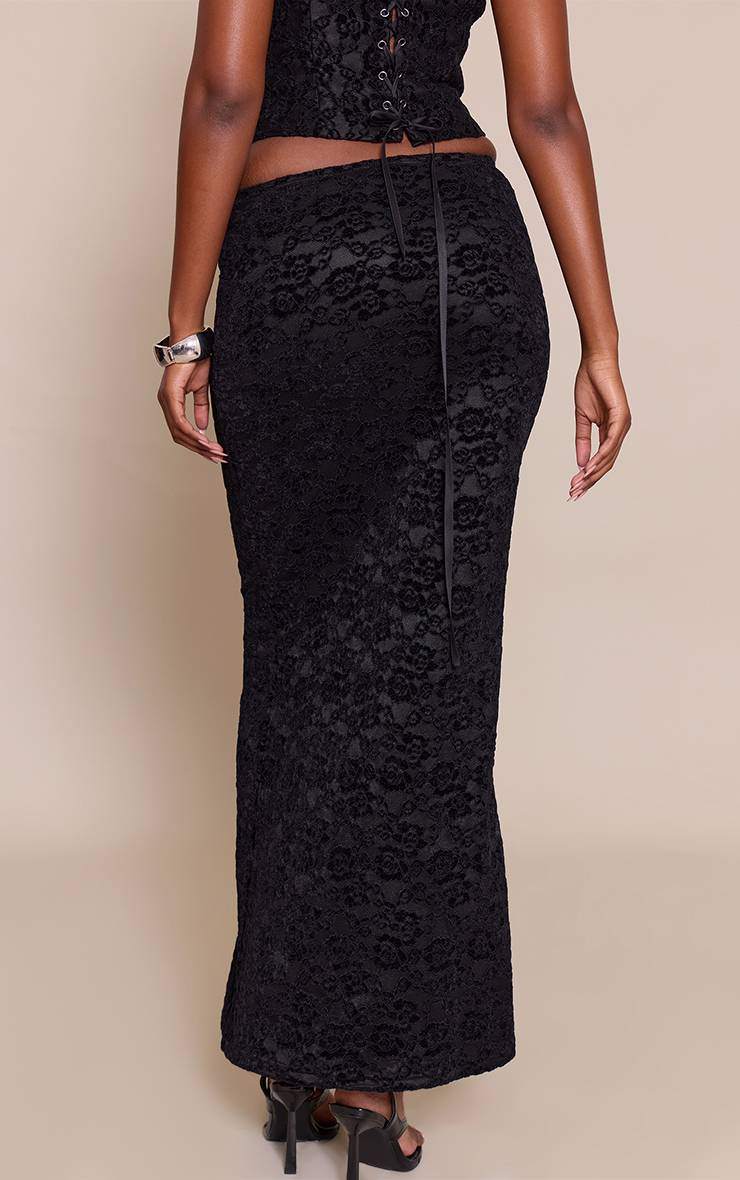 Noir Jupe Longue En Velours Dentelle Taille Mi-haute Ensemble Coordonné