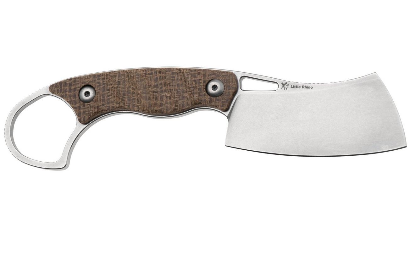 Kizer Little Rhino 1065A4, Stonewashed AEB-L, Burlap Micarta vaststaand mes, Kapuscinski Giedymin design