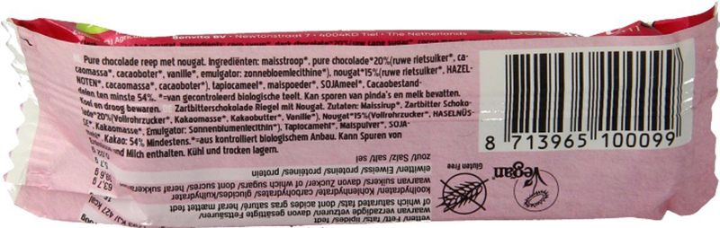 Bonvita - Choco Nougat Puur - Chocolade Reep - 40 Gram - Vegan