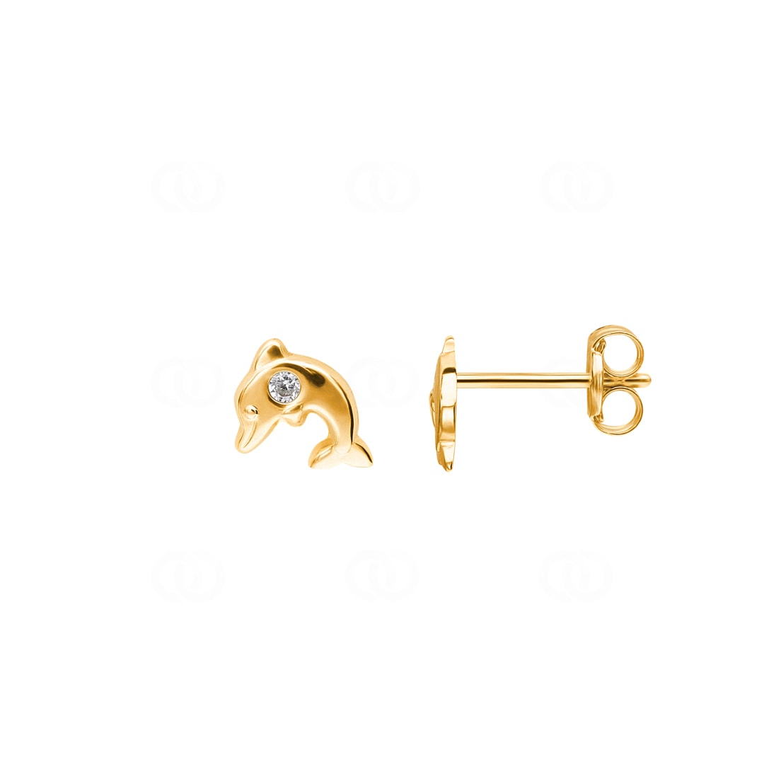 Ohrstecker 750/18 K Gelbgold Delfin mit Zirkonia