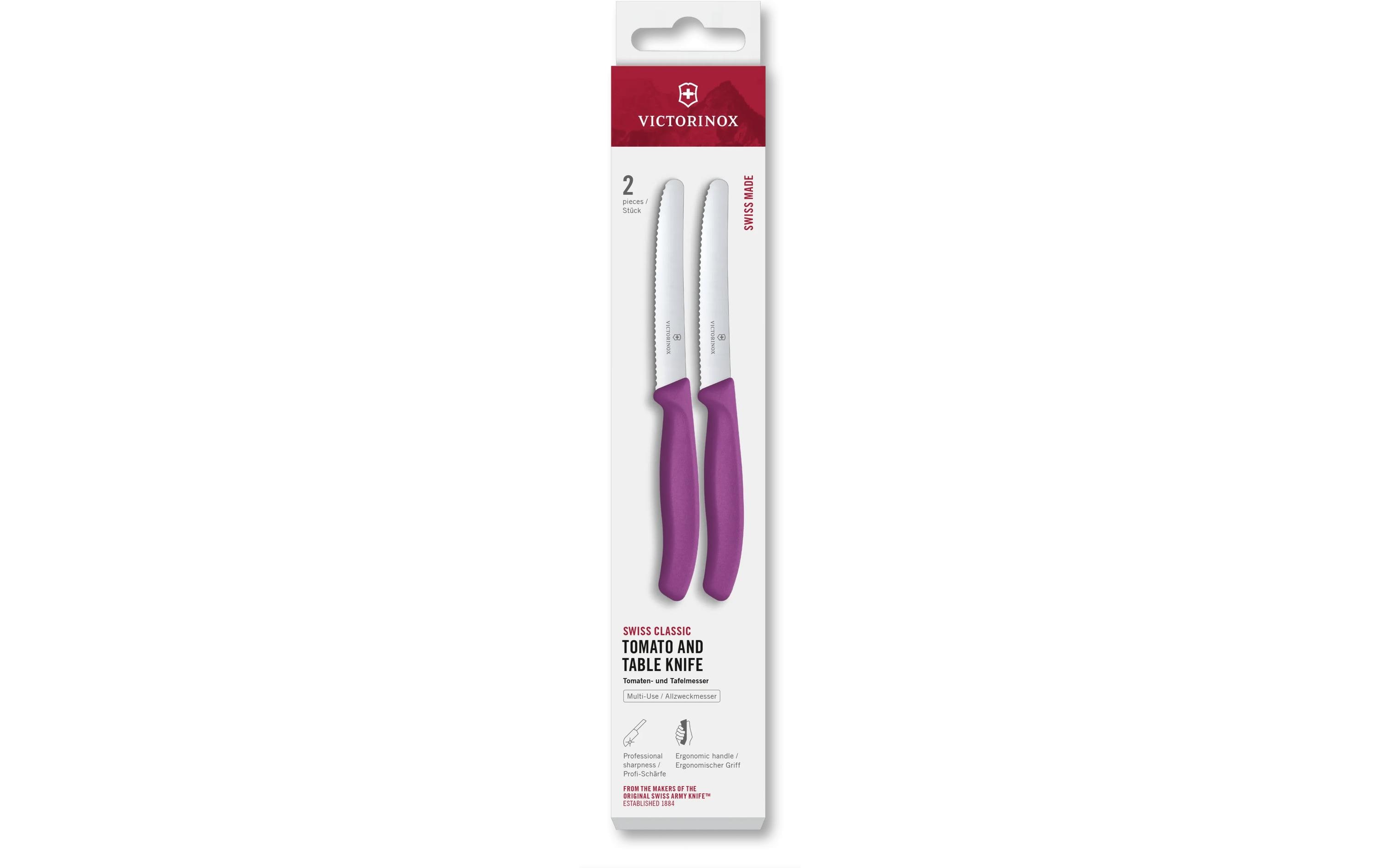 Tafelmesser Swiss Classic, 11 cm, Violett, 2 StückTomatenmesser mit extra scharfem Wellenschliff