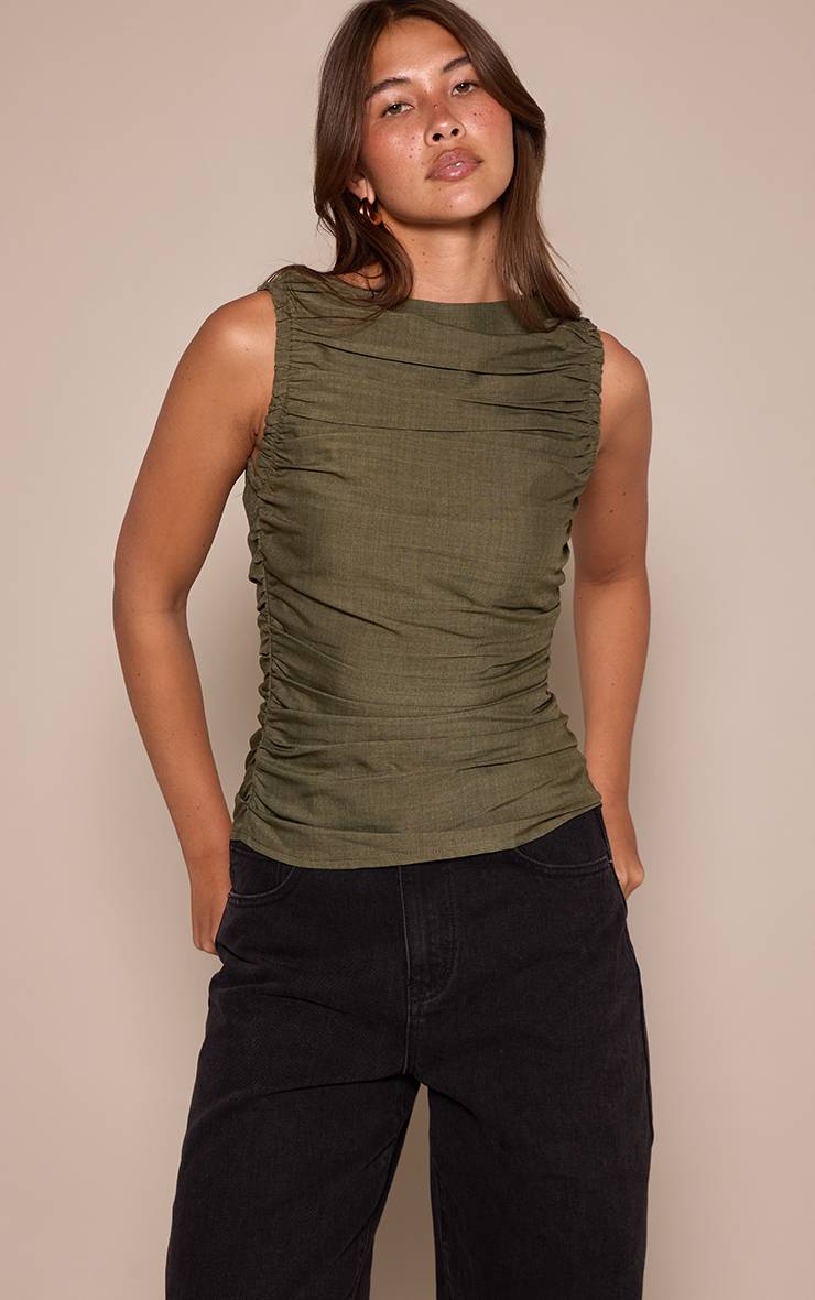 Top Sans Manches En Tissu Tissé Avec Détail Froncé