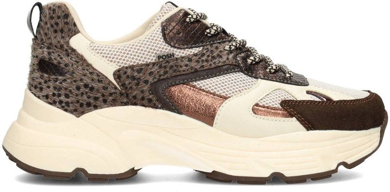 POSH - Poelman - Sneakers - Bruin - Dames - Mesh - Dierenprint