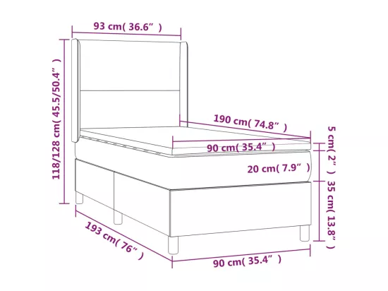 Sommier tapissier avec matelas et LED Noir 90x190 cm Tissu