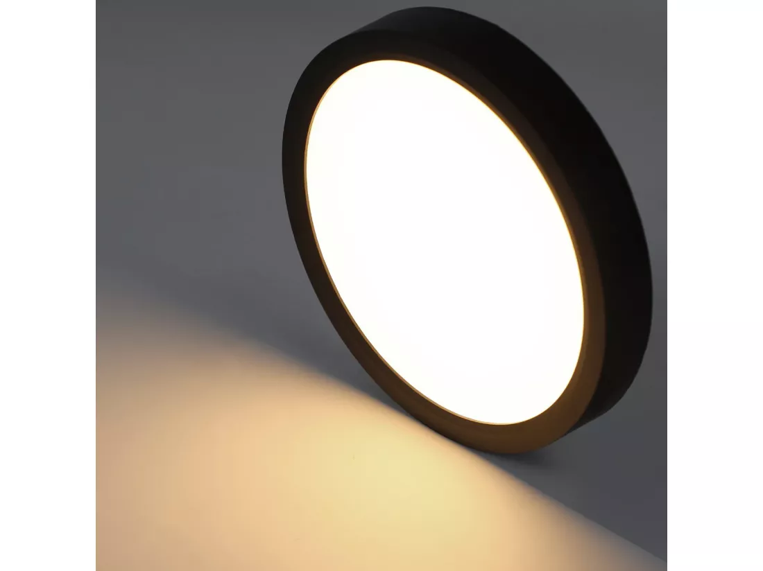 NETTLIFE Panneau LED plafonnier noir éclairage de plafond plat rond IP44 LED blanc neutre