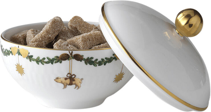 Royal Copenhagen Stjerne Riflet Jul 15 cl. skål med låg Hvid, multi
