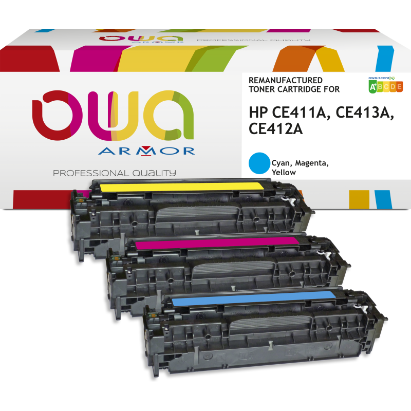 Pack de 3 toner remanufacturé OWA - standard - Cyan Magenta Jaune - pour HP CE411A, CE413A, CE412A
