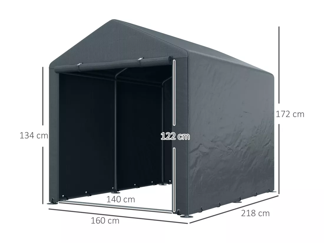 Abri de jardin tente de stockage portable abri de vélo garage pour extérieur avec cadre en acier galvanisé et grande porte, 1,6 x 2,2 m gris foncé