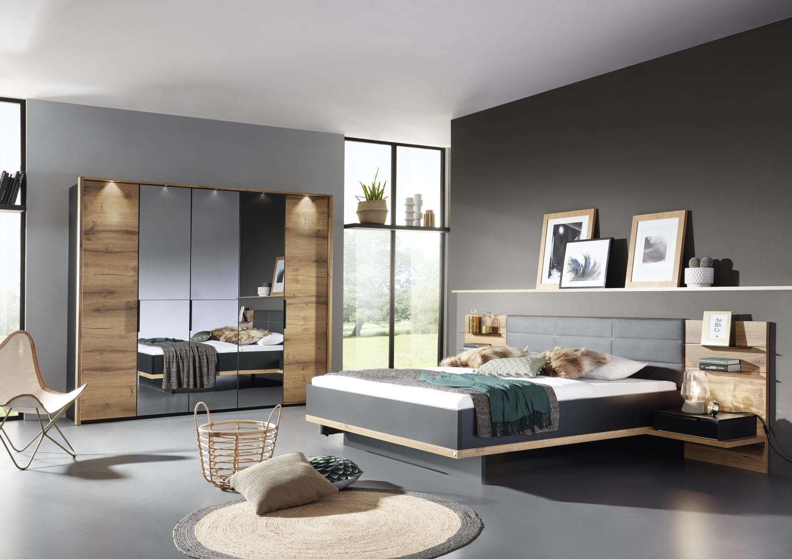 2er-Set Paneel-Nachttisch - schwarz - Atlantic Oak