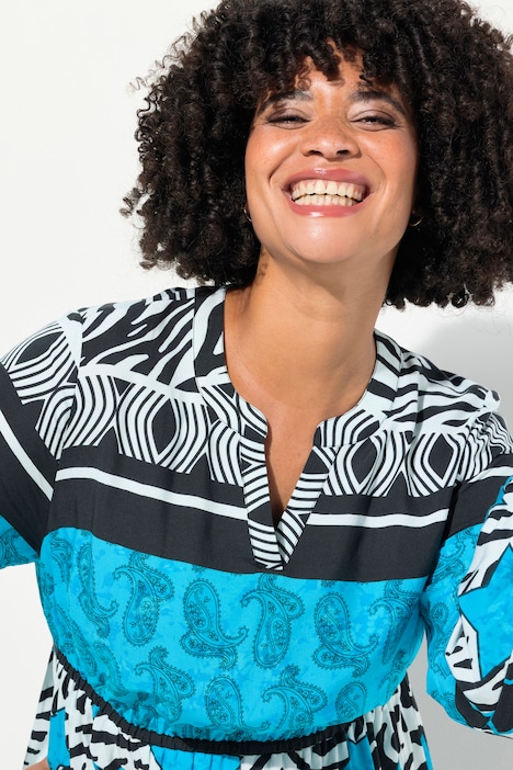 Midikleid, A-Linie, Allover-Print, elastische Taille