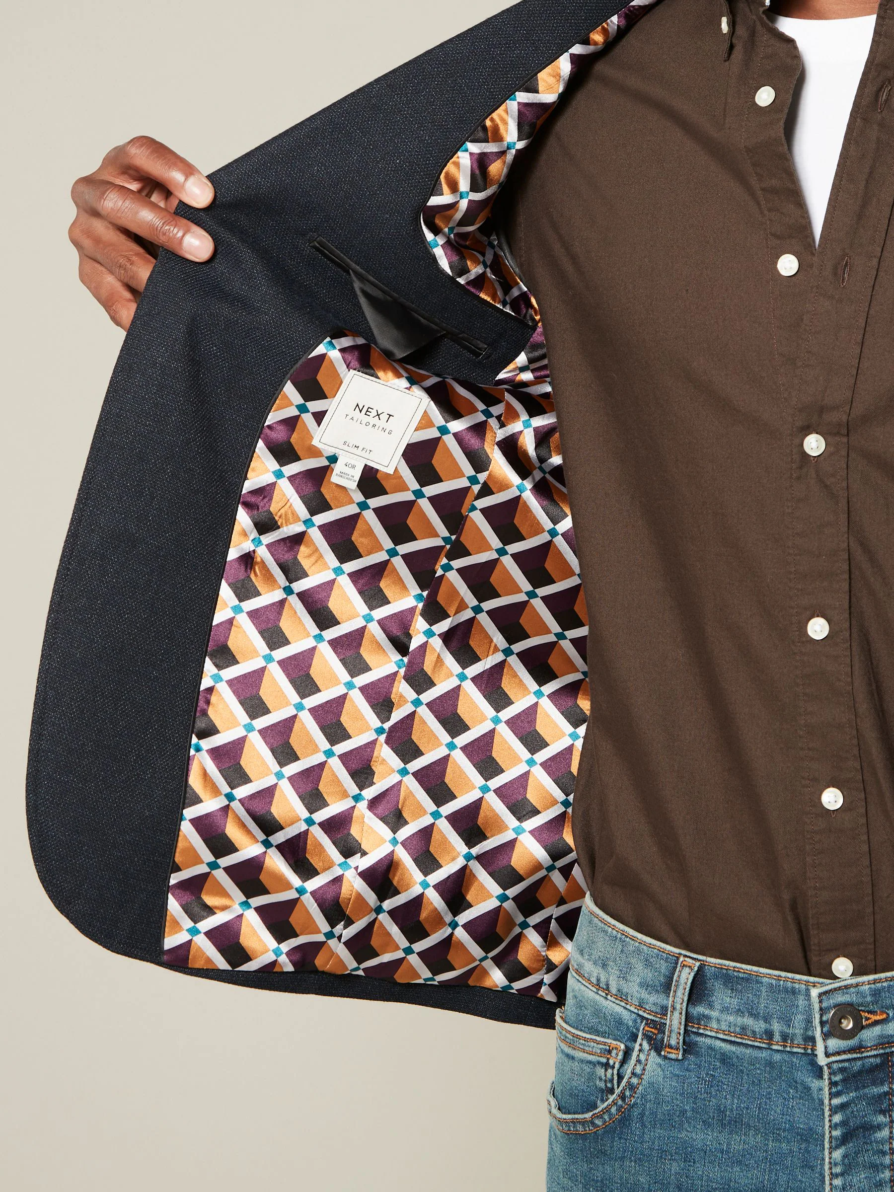Donkerblauw - Normale Pasvorm - Modieuze blazer met textuur