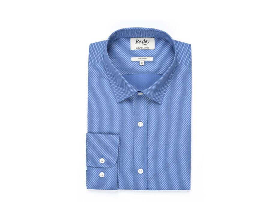 Chemise imprimée Bleu Indigo motifs blancs - Col français - ALPHONSE