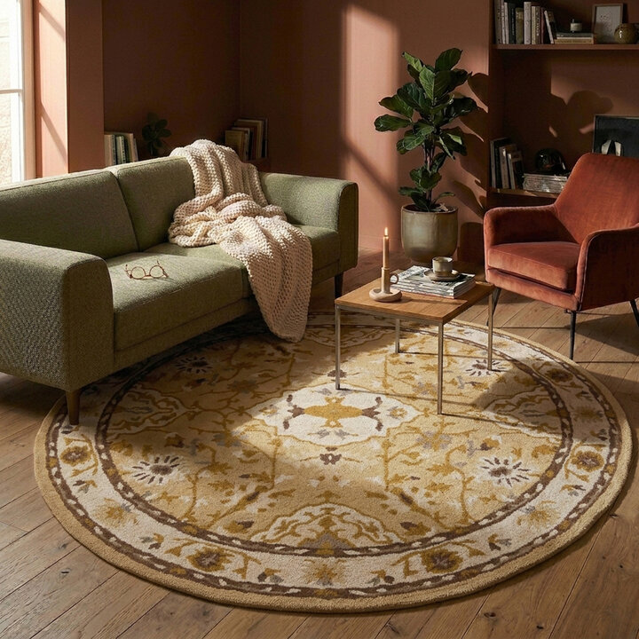 Rond vintage vloerkleed - Valentina Creme | Klassiek medaillon
