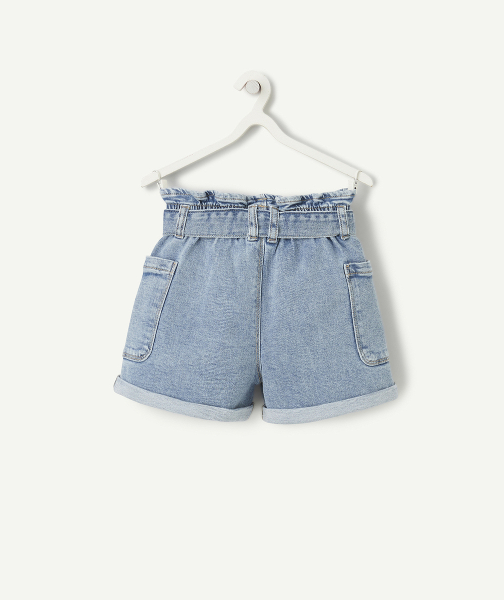 SHORT FILLE EN DENIM BLEU LOW IMPACT AVEC CEINTURE ET POCHES