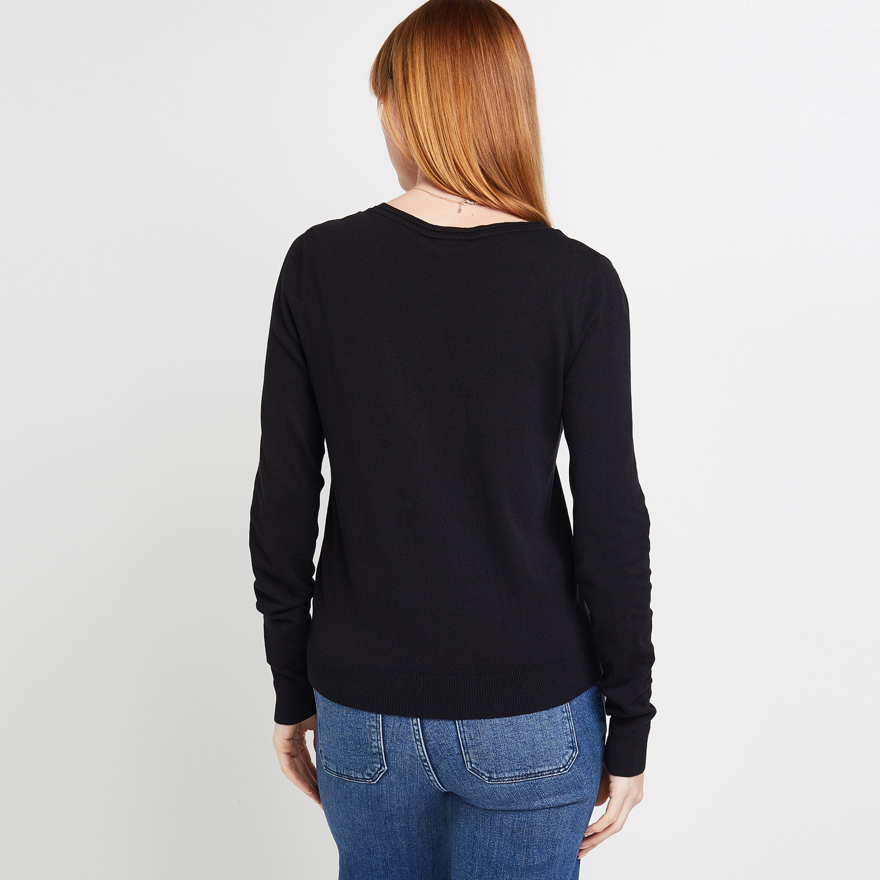 Gilet col V femme - NOIR