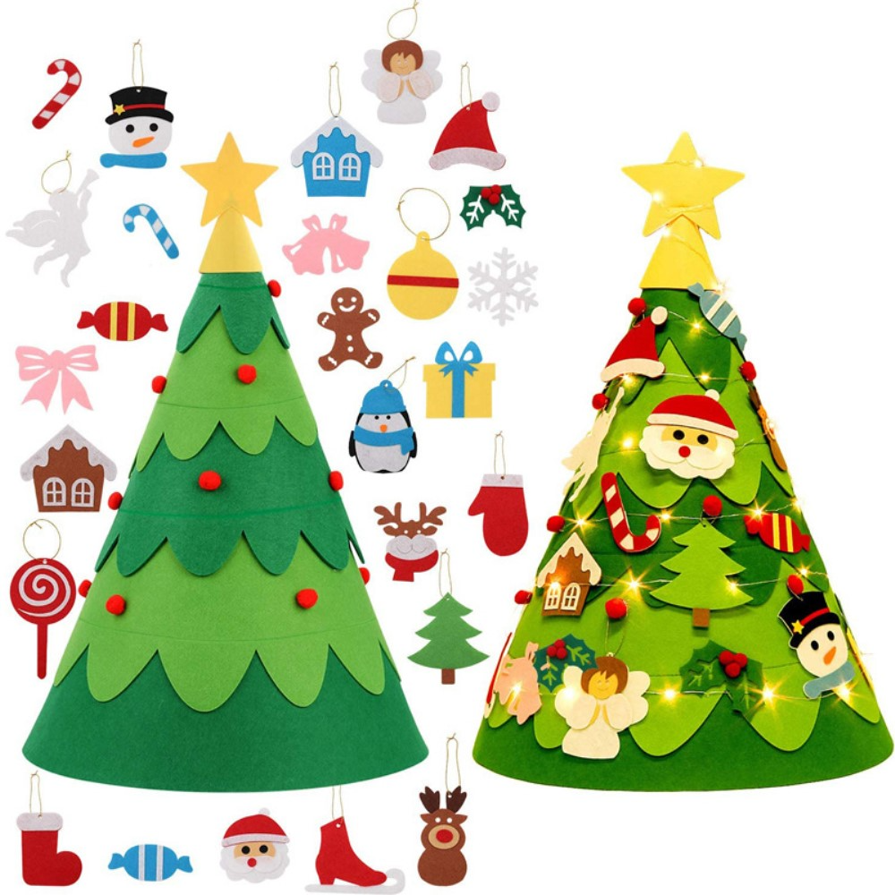 (30-tlg. Set) 75x48cm Kinder Spielzeug Christmas Tannenbaum Deko Filz Weihnachtsbaum   Deko Figuren   LED Lichterkette