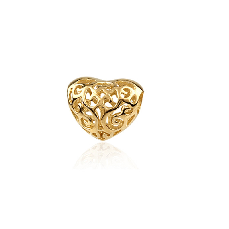 Charms Beads Coeur Argent 925 plaqué Or jaune